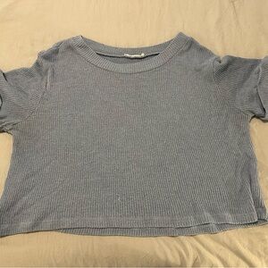 Blue Ribbed Knit Top